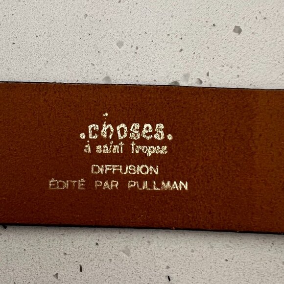 Vintage designer leather belt‎ neutral beige camel gold hardware maximalist med - Picture 9 of 10